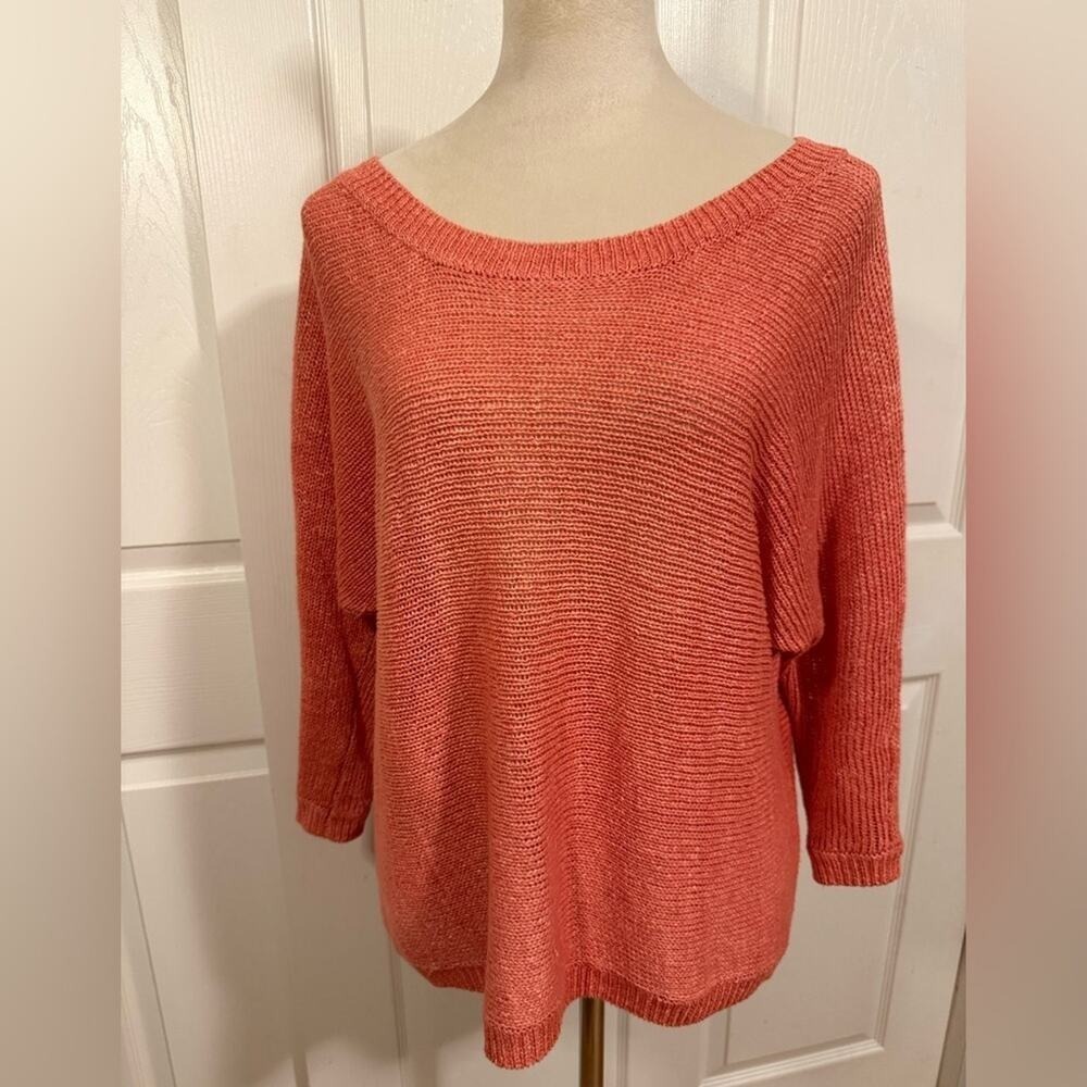 Joie Linen Lightweight Pullover Sweater Orange XS Oversized Coastal Lagenlook